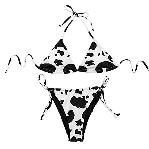 Biquíni feminino sexy, duas peças, estampa de vacas, frente única, acolchoado, triângulo, roupa de b