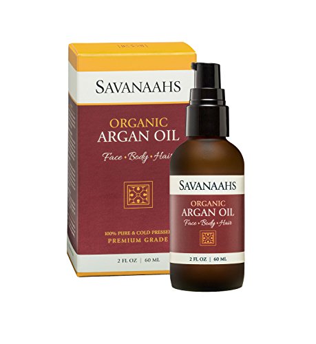 Savanaahs Organic Argan Oil 2 Oz / 60 ML 100% Pure & Cold Pressed - Premium Grade - USDA Certified Organic - 2 Oz Glass