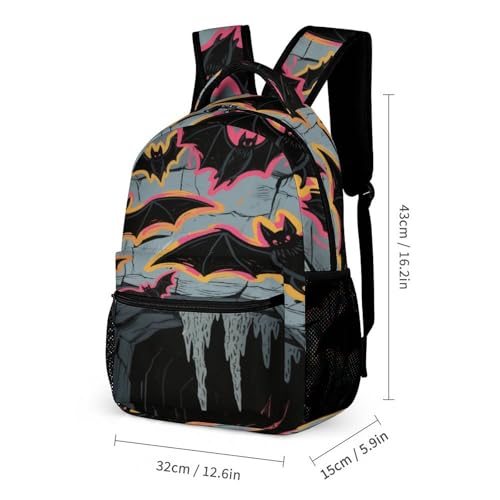 Cave Bats Printed Backpack With Lunch Pack Storage Box Case 3pcs Lightweight Travel Backpack2