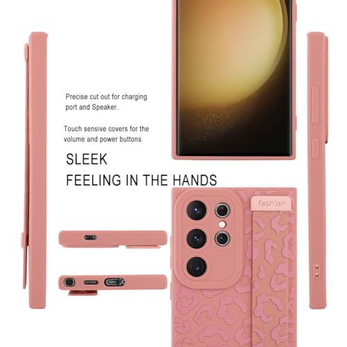 Image of Compatible with Samsung Galaxy S23 Ultra Case with Strap Wrist Pink | Cheetah Print Shockproof Soft TPU Protective Cover for Women Girls, Slim Anti Scratch Case 6.8 Inch, Pink
