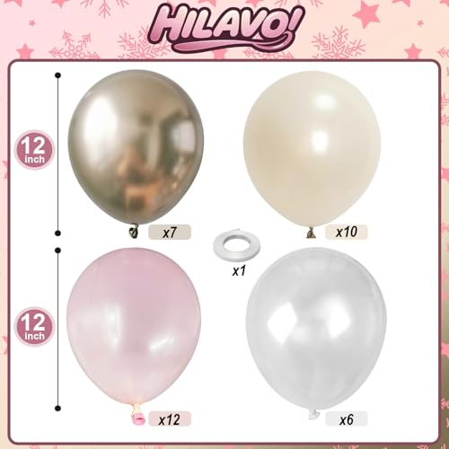 Image of Dusty Pink and Gold Balloon, 12 Inch Double Stuffed Pearl Pastel Blush Pastel Pink Light White Metallic Gold Latex Balloons for Women Girls Birthday Baby Bridal Shower Wedding Boho Party Decorations