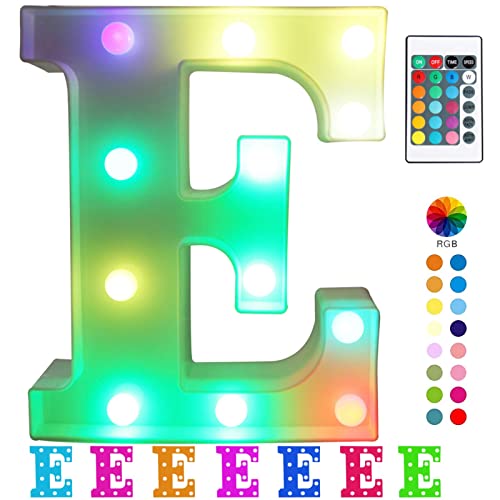 Image of Pooqla Colorful LED Marquee Letter Lights with Remote - Light Up Signs Party Bar Letters Decorations for The Home - Multicolor E