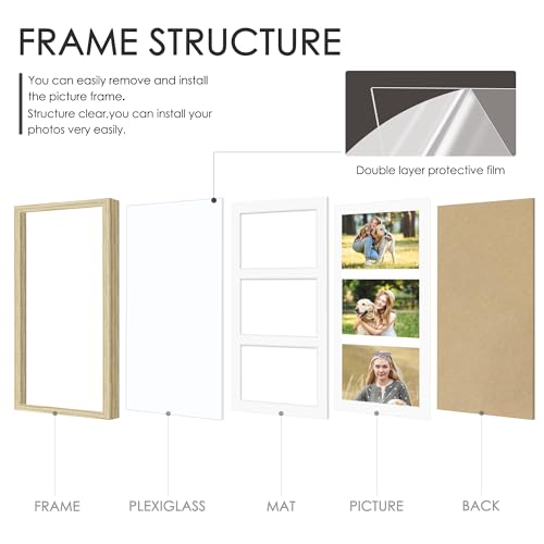 Image of DUENPY 8x14 Collage Picture Frame 4x6 Collage Picture Frame Displays Three 4x6 inch Photos or 8x14 (Without Mat) for Available Horizontal Wall Mounting Display and Vertical Wood Color