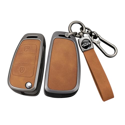 Coque de clé JAC A13 et T8 anti-choc à 2 boutons avec porte-clés marron