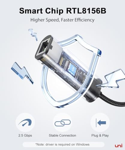 uni USB C do 2.5G Ethernet Adapter, USB Type-C do RJ45 Gigabit 2500 Mbps Network, aluminium i nylon, Thunderbolt 4 LAN Adapter do iPhone 15 Pro Max/MacBook Pro/Air, laptopów, PC itp.