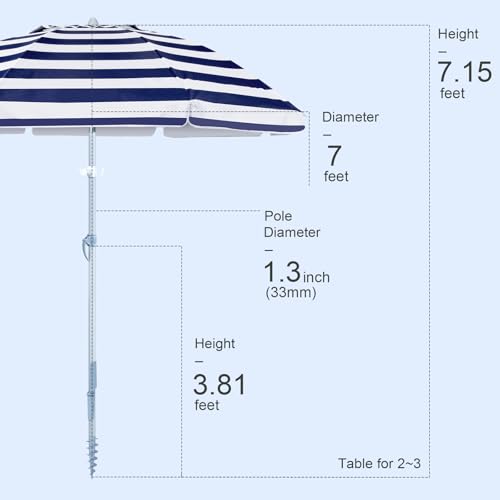Image of Tempera Heavy Duty High Wind Beach Umbrella with Sand Anchor & Carry Bag | Patio Outdoor Umbrella with Aluminum Frame and Push Button Tilt, Ideal for Garden Lawn, UPF 60+