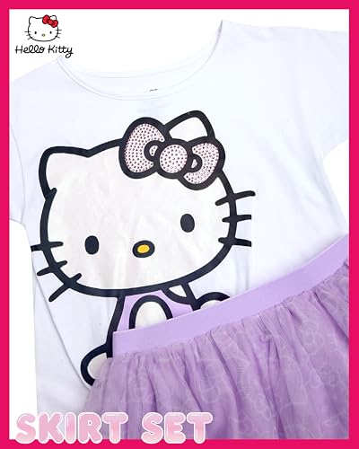 Image of Hello Kitty Girls Skirt Set - 2 Piece Short Sleeve T Shirt and Tutu Skirt Kids Outfit Set (Sizes: 2T-12)