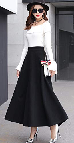 CHARTOU Women's Stretchy High Waist Woolen Flared A Line Swing Maxi Long Skirt3