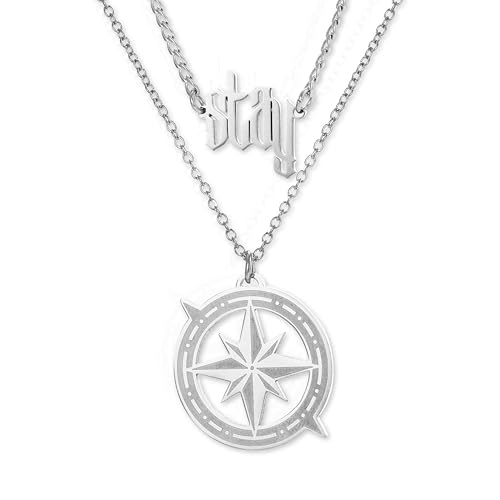 Stray Necklace SKZ Inspired Merch Necklace Set –“Stay” Pendant Compass Design Jewelry Accessory for Stay Fans Gifts