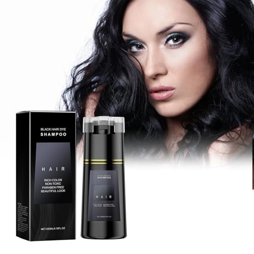Champú de tinte para el cabello, champú de color de cabello natural para cobertura de cabello gris, colorante instantáneo de cabello sham -poo para mujeres y hombres - 200 ml (Black)