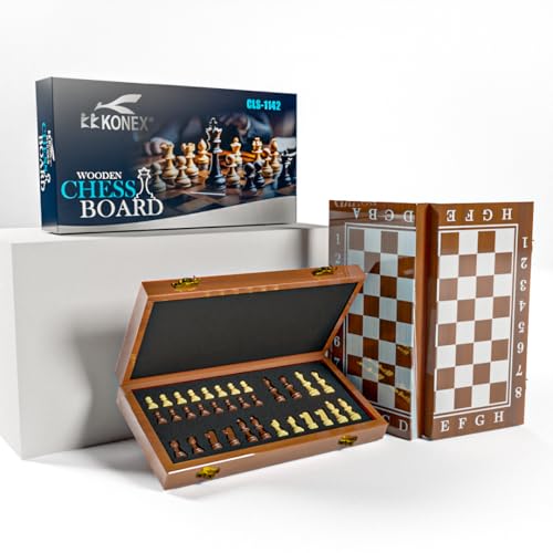 Konex Premium Handcrafted Wooden Chess Board Set 32 Pieces | Foldable Design with Anti-Scratch Layered Top & Padded Internal Storage (15 x 15 Inches) Brown (B0DFCJPB55) Amazon Price History, Amazon Price Tracker