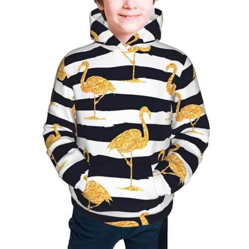 Gold Flamingo Kid Hoodies Boys Sweatshirts Girls Pullover with Pocket3