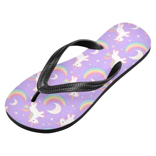 ALAZA Lovely Unicorn Rainbow Flip Flops for Women Fashion Beach Slippers Comfort Mens Flip Flops Non-Slip Rubber Shower Slippers Sandal for Hotel Travel Sport,XS2