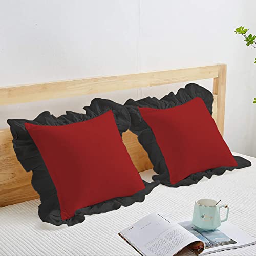 Image of YRM Bedding's Ruffle Beautiful Cushion Cover | Super Soft Elegant Premium Microfiber Frill Cushion Cover Set of 2 (20 inchx20 inch Inches) (Burgundy /Black)