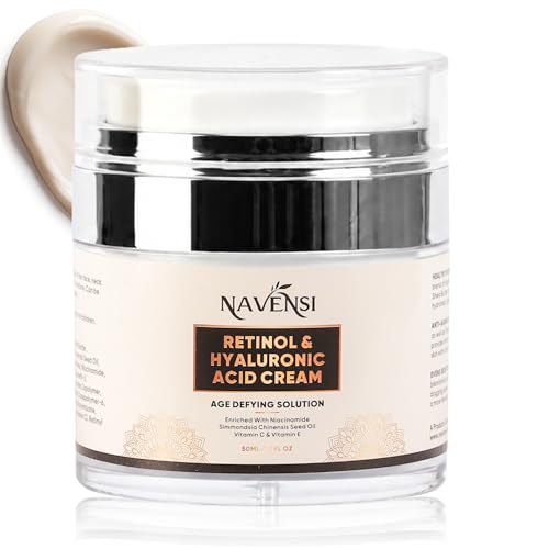 Navensi Retinol Face Cream 50ml | Anti Aging Moisturizer With Vitamin C Hyaluronic Acid & Collagen | Reduces Wrinkles Fine Lines & Dark Spots | Deep Hydrating & Firming Night Cream