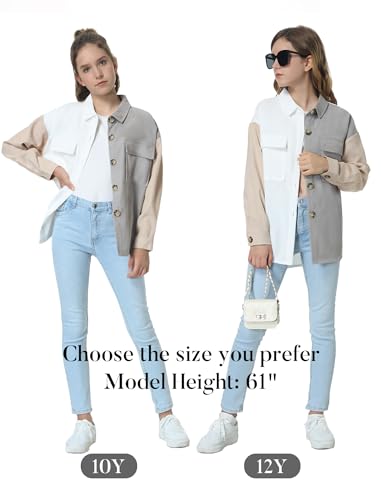 Image of Mebius Girls Shacket Jacket Long Sleeve Plaid /Corduroy Color Block Button Down Casual Collared Shirt with Pocket