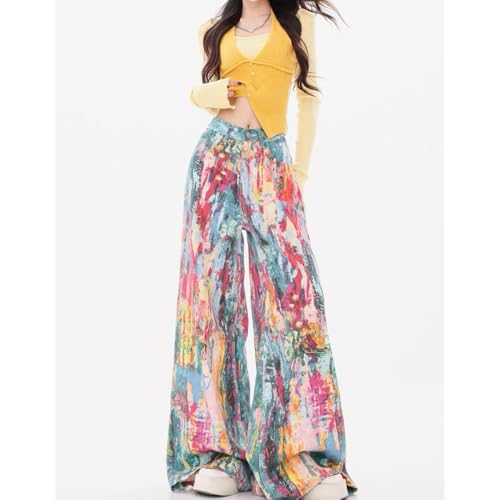 Boho Women Hand-Painted Oil Print Y2K Baggy Jeans Vintage Spring Casual Streetwear Artistic Loose Fit Trousers2