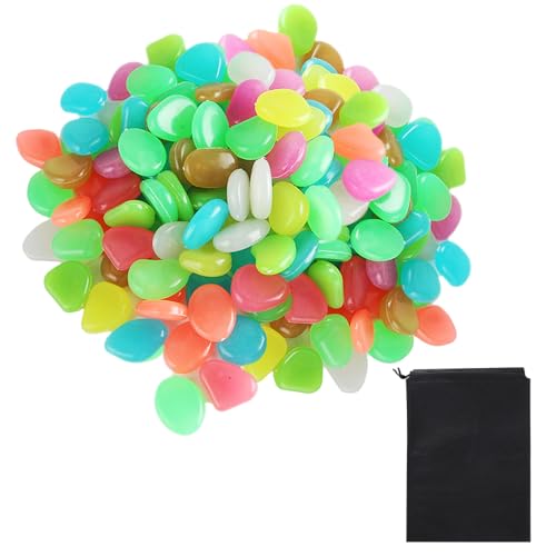 Lot de 300 galets lumineux multicolores avec 1 sac de rangement, accessoires scintillants, adaptés pour la décoration des pièces, jardins, en plein air, aquariums, vases, bassins à poissons