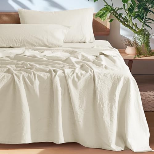 SONORO KATE 100% French Pure Linen Queen Size Sheets, Breathable ...