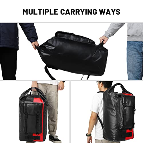 MIER Extra Large Waterproof Backpack Gear for Men Women 60L/150L Roll Top Dry Bags Duffel for Kayaking Hiking Travel Camping, 60L, Black/Red