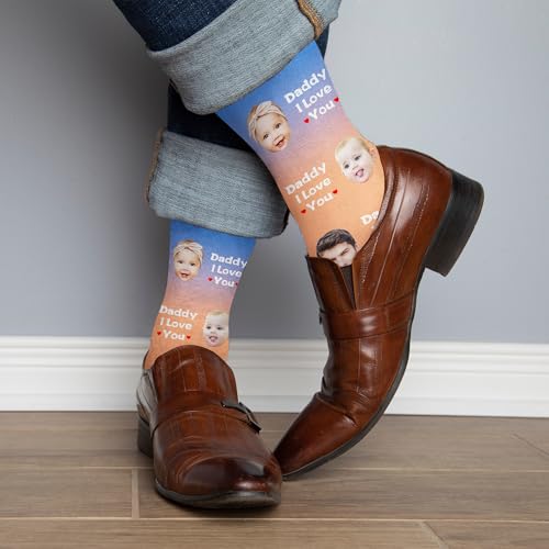 Custom Socks with FACE PHOTOS TEXT Made in USA, Personalized Funny Gifts for Birthday Christmas Wedding