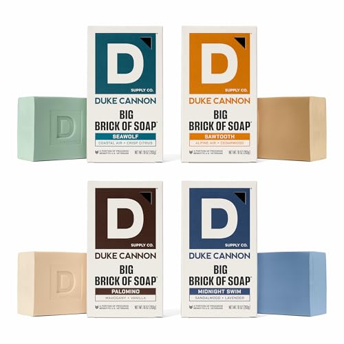 Image of Duke Cannon Big Brick of Soap Variety Pack - Midnight Swim, Sawtooth, Palomino & Seawolf, Large 10 oz Triple Milled Men's Bar Soap Set, Long-Lasting Body Soap Bundle