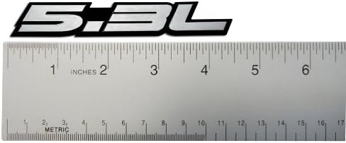 Miniatura 2 de Placa de identificación con emblema de aluminio real de 5.3 litros en relieve de plata sobre negro altamente pulida (paquete de 2)