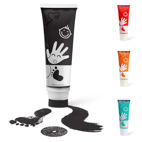 Sortnic 2.54 fl oz (75ml) Black Baby Hand and Footprint Ink, Baby Safe Paint for Newborn Keepsake, Non Toxic Acid-Free, Washable, Pet Paw Print Paint, Ideal New Mom Gifts