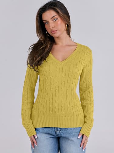 Image of ANRABESS Women's Cable Knit V Neck Fitted Sweaters