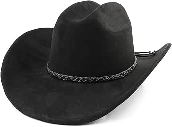 Chapeau Cowboy Feutre Unisex - Large Bord, Lanière Cuir, Taille 7 1/4