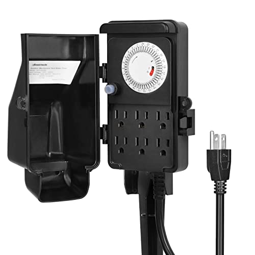 Dewenwils Outdoor Mechanical Power Strip Timer, Multi Socket Time Timer, Waterproof 6 Outlet Garden Power Stake, 6 Ft Cord, 1800W/15A Heavy Duty, For Lights, Halloween Outside Decorations For Yard #TOP4