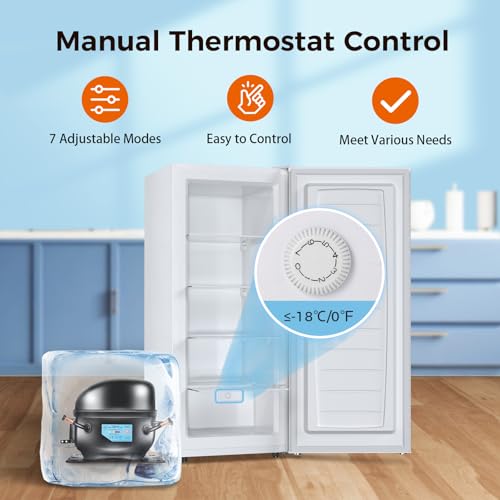Kismile Upright Freezer, 6.0 Cu.ft Deep Freezer with Reversible Single Door,Removable Shelves, Small Stand Up Freezer with Adjustable Thermostat for Home/Kitchen/Office/Garage (White)