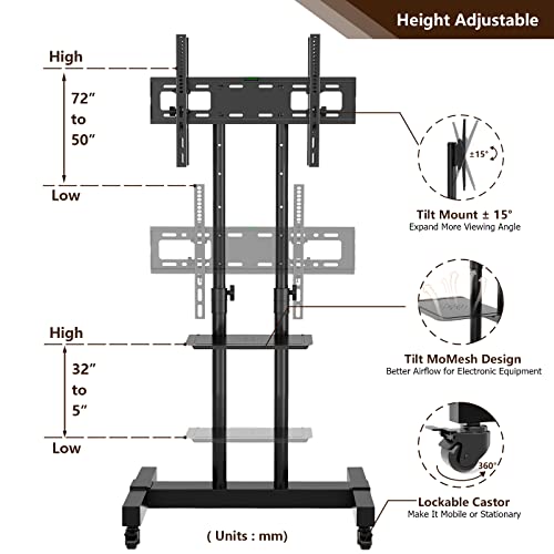 Tavr Dual Mobile Tv Stand Rolling Tv Cart Floor Stand With 2 Tv Brackets On Locking Wheel Height Adjustable Shelf For 32-70 Inch Flat/Curved Screen Tv Gaming Console Display,Loading 110 Lbs #TOP4