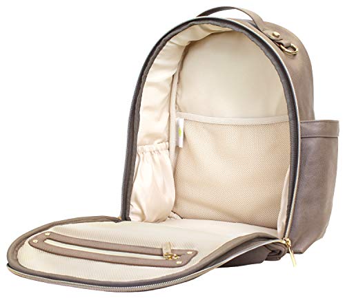 Itzy-Ritzy-Mini-Diaper-Bag-Backpack--Chic-Mini-Diaper-Bag-Backpack-with-Vegan-Leather-Changing-Pad-8-Total-Pockets-4-Internal-and-4-External-Grab-Top-Handle-and-Rubber-Feet-Taupe