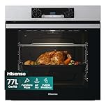 Hisense BI64211PX Forno da Incasso Multifunzione Termoventilato 77 L, Pulizia Pirolitica, 13 Funzioni di Cottura, Pizza 300°C, AirFry, Preriscaldamento Rapido, Display LED, Inox con Vetro Nero