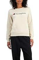 Champion Women's Script Pullover Crew, Oat Milk Latte, Medium