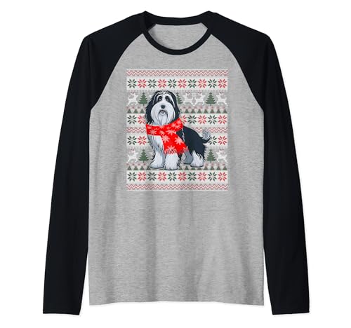 Bearded Collie Dog Lover Christmas Family Matching Pajama Raglan Baseball Tee