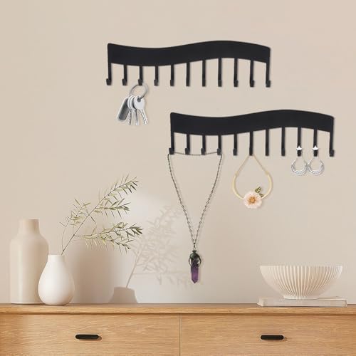 VOSSOT 2PCS Soporte Para Collares Pared Organizador Joyas De Pared Con Tornillos Organizador Colgante Para Collares, Pulseras Pendientes Estante Joyero Metálico Negro Para Dormitorio Baño - imagen 7