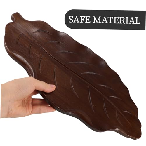 Plateau en forme de feuille en bois naturel pour dessert et clés ABOOFAN