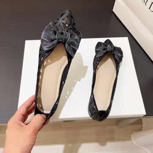 WENJIAZHIZHI Women Rhinestones Bowknot Ballet Flats Pointed Toe Eyelets Ballerina Flats Comfortable Slip-on Dressy Shoes4