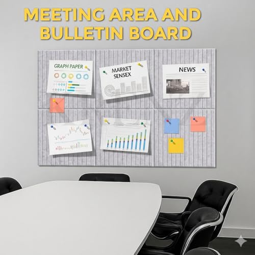 Image of KRENZ Self Adhesive Bulletin Notice Board (30 X 30 Cm) with Drawing Pins List Board for Wall Vision Board for Manifestation Wall Boards Message Board for Office School Collage (2, Grey Line)