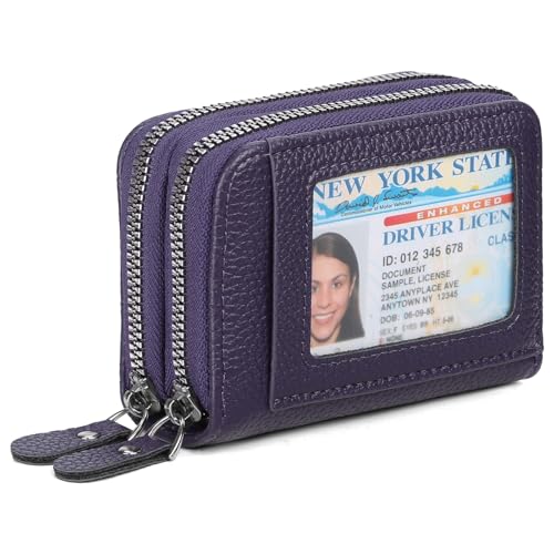 Image of RNIEGA Credit Card Holder Wallet RFID Blocking Leather Small Wallet for Women Double Zipper Wallet with ID Window