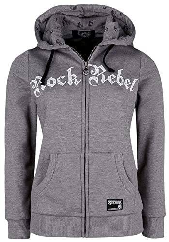 Rock Rebel by EMP Graue Kapuzenjacke mit Prints und Strasssteinen Frauen Kapuzenjacke grau XXL Cover
