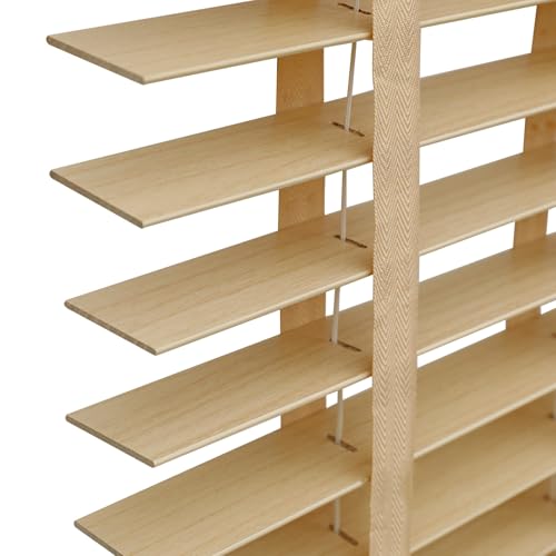 ウッドブラインド 木製ブラインド オーダー サイズ 幅120/125/130/135/140/150/155/160/165/170/175/180cm スラット50mm幅 水平 遮光 目隠し カーテン 間仕切り 日よけ ナチュラル(幅170x高さ120)