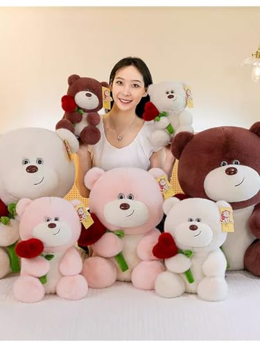 Image of White Teddy Bear with Red Heart - 10 Inch Soft Cuddly Plush Toy | Adorable Valentine Gift for Girlfriend, Kids & Home Decor Stuffed Toy |