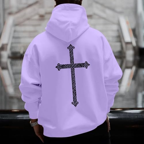 Men's Cross Printed Hoodie Sweatshirt with Pocket Loose Long Sleeve Hooded Pullover Shirt Comfortable Casual Blouse Plus Size3