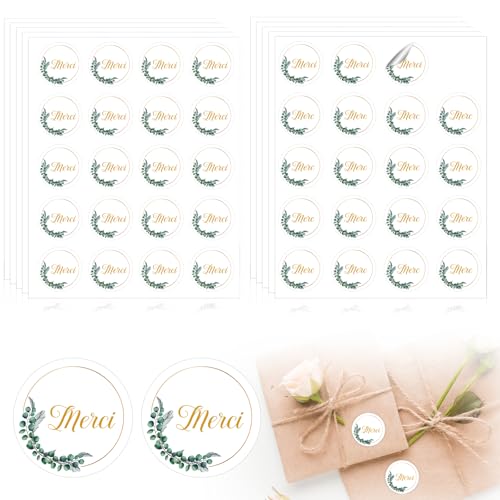 200pcs Autocollant Merci Étiquettes Autocollantes Rondes 4cm Adhésif Étanches Eucalyptus Stickers Remerciements Cadeau Emballage Artisanat Fêtes Cartes...