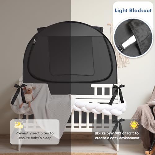 Image of L RUNNZER Blackout Sleep Tent, Pack N Play Blackout Cover to Block 90% of Light, Portable Pop Up Travel Essential Pack N Play Cover
