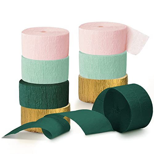 Image of AOBKIAT Wedding Sage Pink Gold Crepe Paper,8PCS Streamers Party Decorations | for Wedding,Rustic Bachelorette,Birthday,Bridal /Baby Shower,Anniversary Party Backdrop