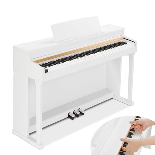 Ktaxon 88 Key Weighted Keyboard, Piano Keyboard with 4 Graded Hammer Action, Record, Transpose, Split, Metronome, Dual Keyboard, Digital Piano with Full Equipment for Beginner(White)